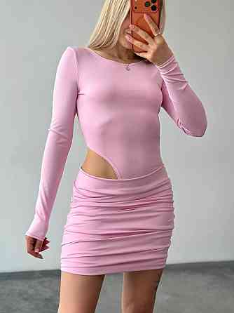 Жіноче вечірнє романтичне мініплаття з імітацією боді мікродайвінг Рожеве, 44/46 Одеса