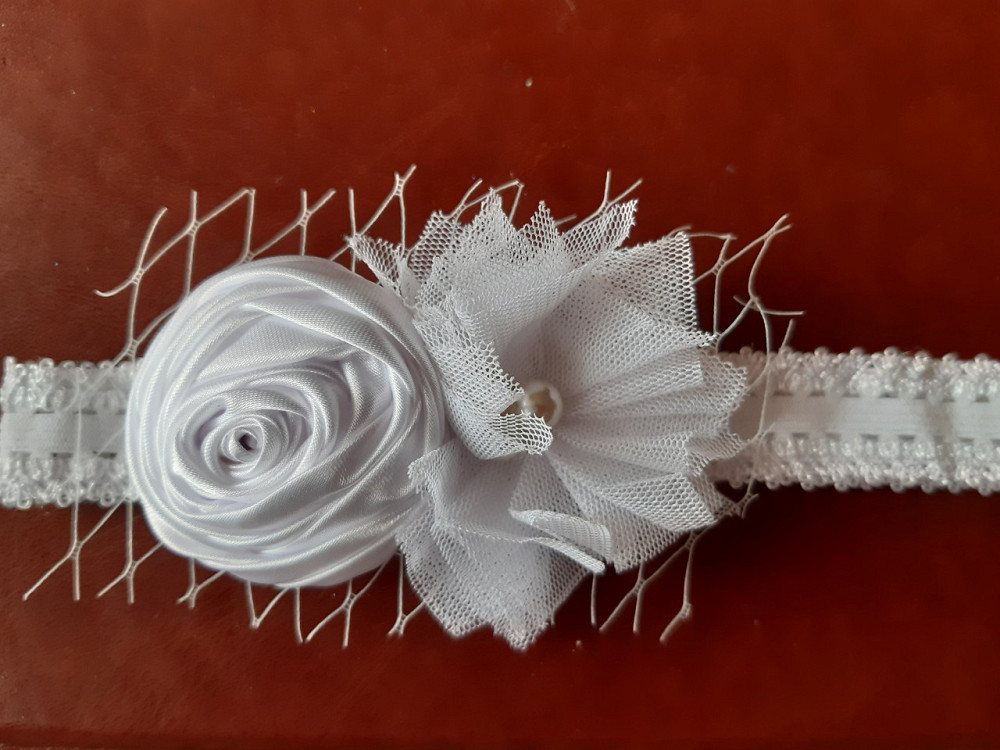 Дитяча біла пов'язка - розмір універсальний (на резинці), декор 8см Київ - фото 1