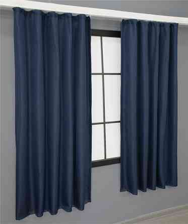 Комплект коротких штор VR-Textil Льон-блекаут Льон Мішковина № 1360ш Темно-синій 130х170см 2 шт (35-0104) Київ