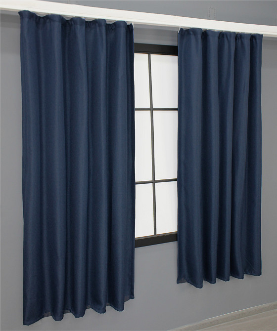 Комплект коротких штор VR-Textil Льон-блекаут Льон Мішковина № 1360ш Темно-синій 130х170см 2 шт (35-0104) Київ - фото 3