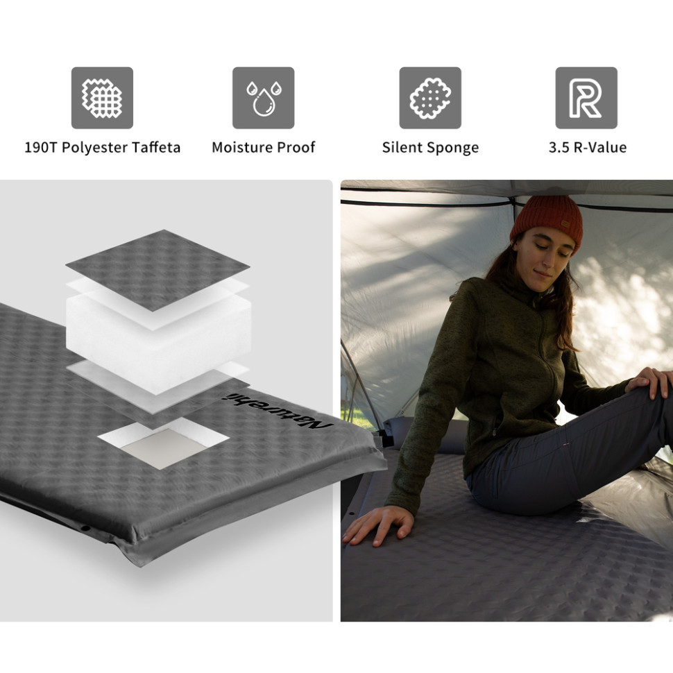 Килимок самонадувний одномісний з подушкою Naturehike CNK2300DZ014, 60мм, графіт Киев - изображение 4