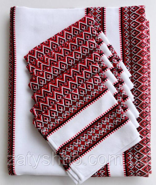 Вишита скатертина з салфетками червона Київ - фото 1