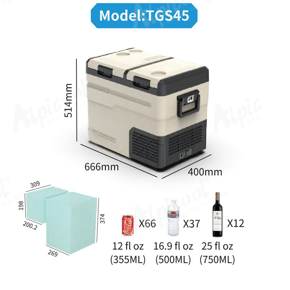 Компресорний автохолодильник Alpicool TGS45 (47 літрів). Двокамерний. До -20℃, (12, 24, 220 вольт) Київ - фото 6