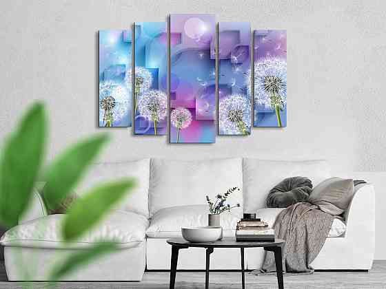 Модульна картина у вітальню / спальню Абстракція Яскраві Кульбаби Art-388_5 ( 80х118см ) Київ