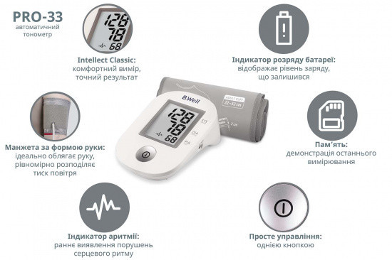 Автоматический тонометр PRO-33 (манжета размер М, без адаптера) Днепр - изображение 7