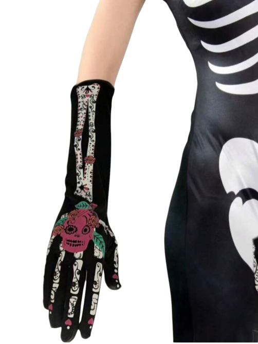 Рукавички для рук високі мексиканській прінт Череп Хелловін 38 см чорні Київ - фото 5