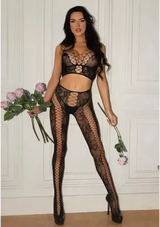 Комплект Leg Avenue Net & Lace Crop Top and Tights One Size Black Львов