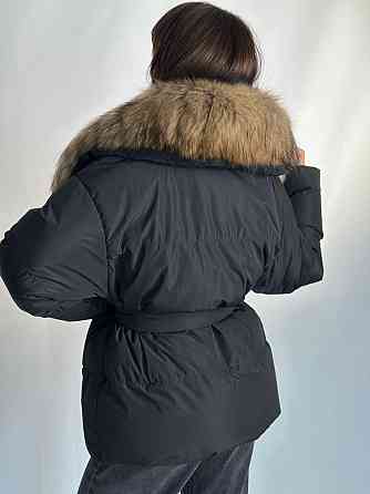 Жіночий зимовий чорний пуховик Aria Raccoon з натуральним хутром єнота 52 Харків