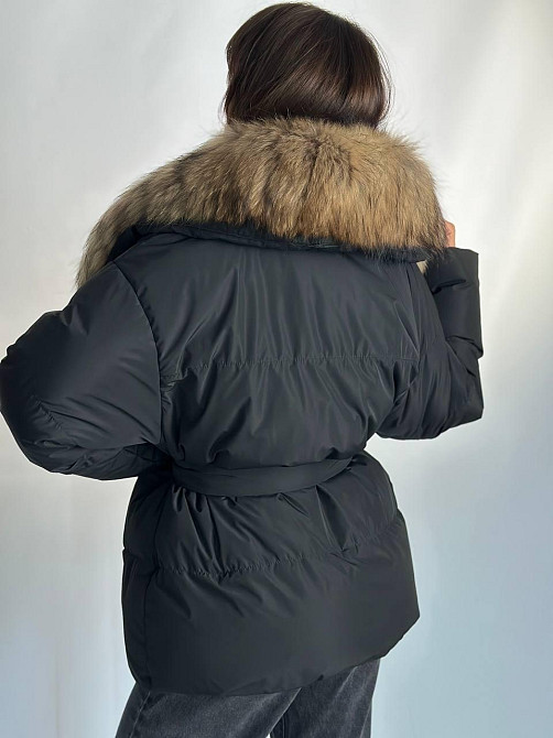 Женский зимний черный пуховик Aria Raccoon с натуральным мехом енота 52 Харьков - изображение 5