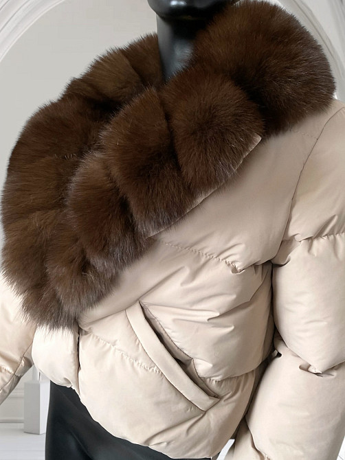 Зимовий пуховик жіночий з хутром Бежевий Темний Соболь L Харків - фото 4