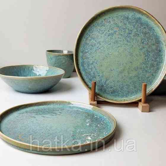 Тарілка Olens 21 см "Месяць" кераміка зелено-блакитна для дому та ресторанів 101-0327 Київ