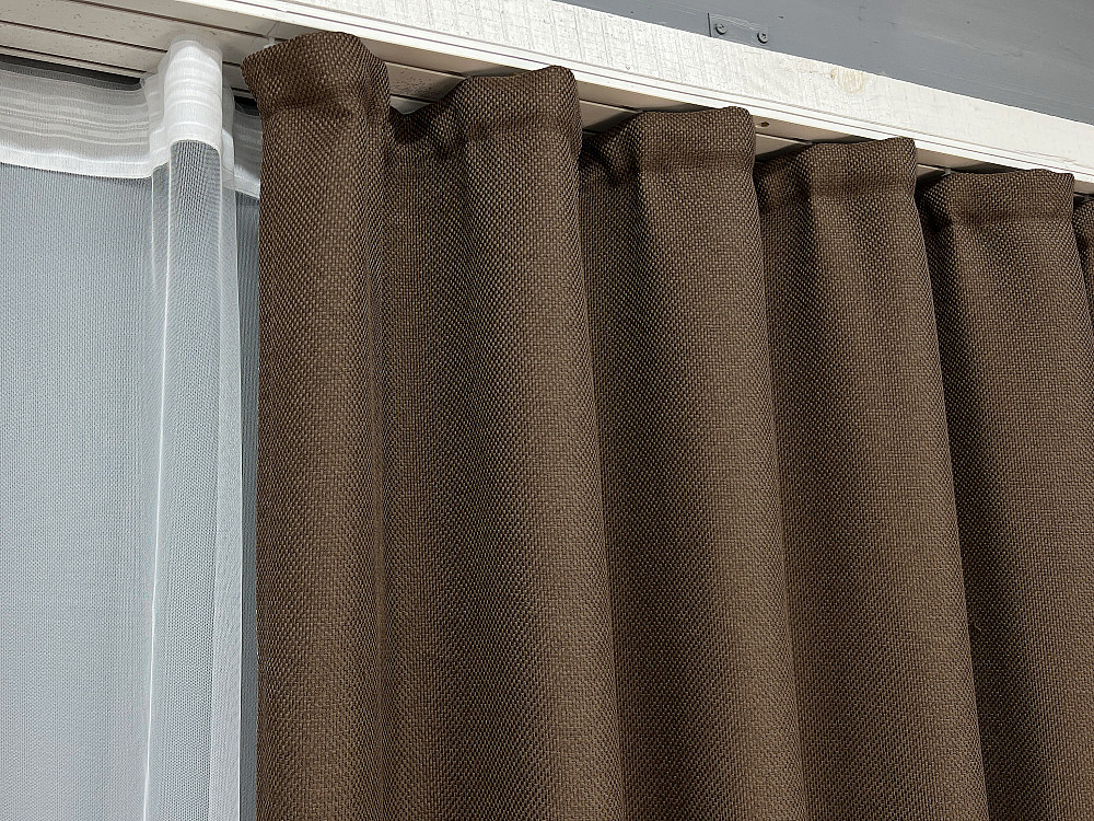 Комплект штор VR-Textil Льон Мішковина 100х270 2шт і Тюль 300х270 277ш-1843т Коричневий з молочним 71-187/1 Київ - фото 8