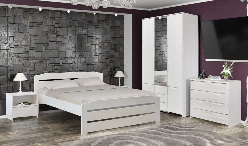 Кровать деревяная 900 с ламелями Марсель Белый Львов - изображение 1