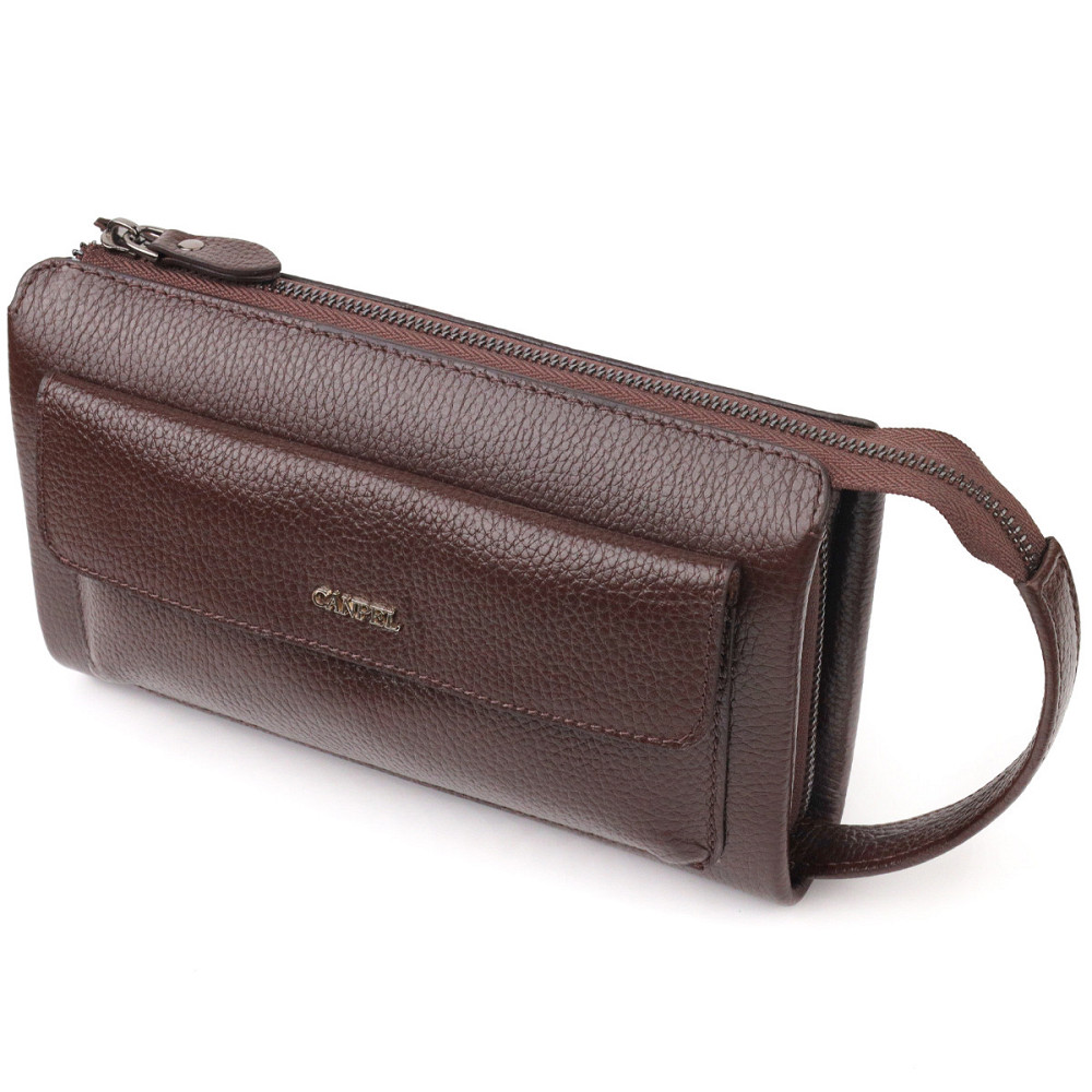 Красивий чоловічий клатч із натуральної зернистої шкіри Коричневий (CANPELLINI) Київ - фото 5