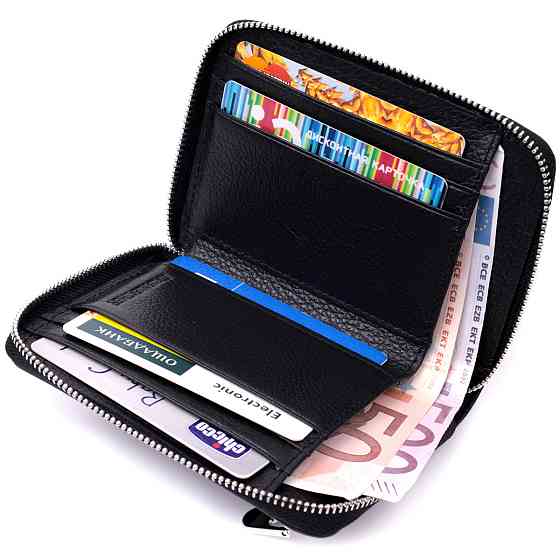 Шкіряний гаманець для жінок на блискавці з тисненим логотипом ST Leather 19489 Чорний Київ