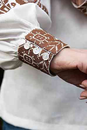 Вышиванка женская, льняная, молочная, с длинным рукавом, топ Киев