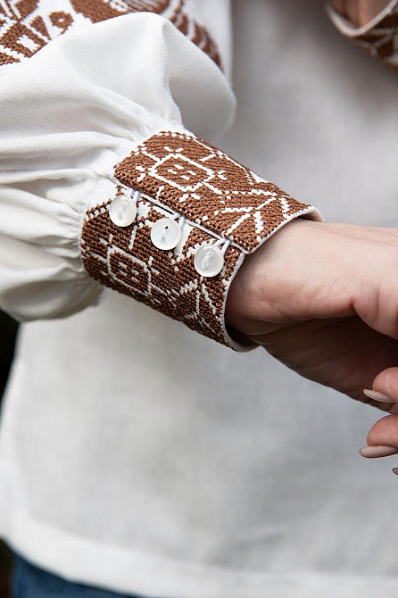 Вышиванка женская, льняная, молочная, с длинным рукавом, топ Киев - изображение 4