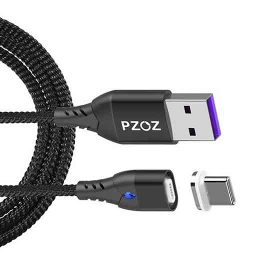 Магнитный кабель с наконечником PZOZ Type-C 5А для зарядки и передачи данных (Черный, 1м) Николаев