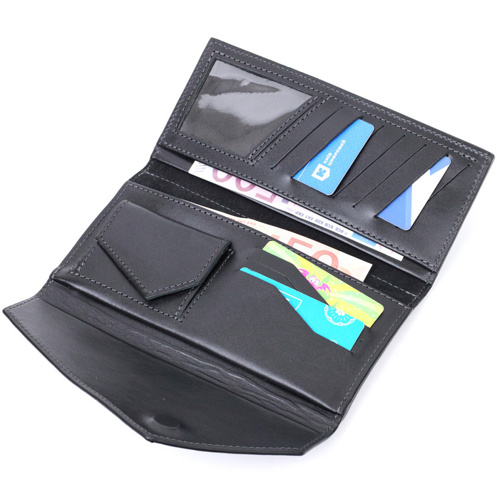 Стильный кошелек с монетницей снаружи из натуральной кожи Черный (GRANDE PELLE) Киев - изображение 1