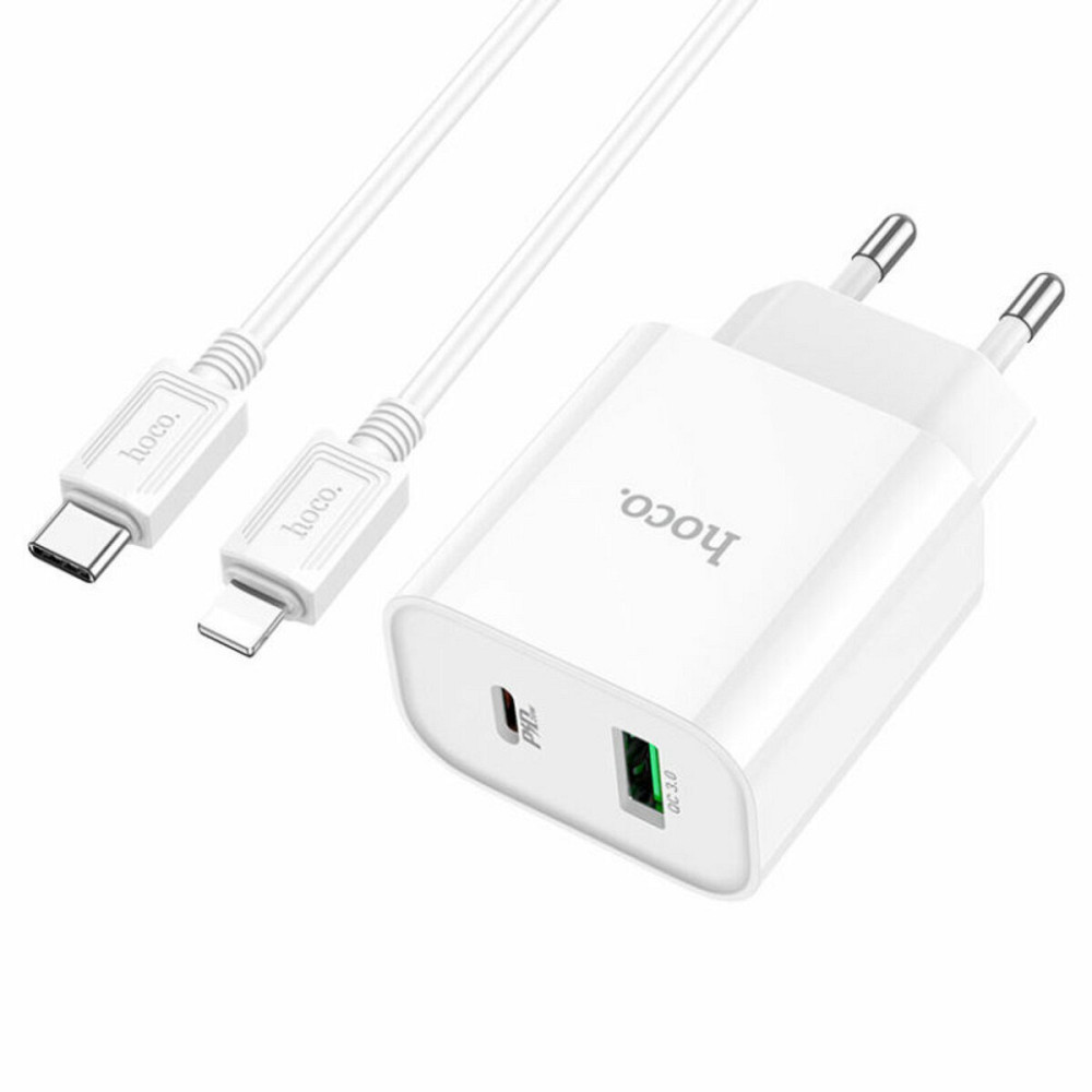 Мережевий зарядний пристрій HOCO C80A Plus Rapido PD20W+QC3.0 charger set(C to iP) White Киев - изображение 1