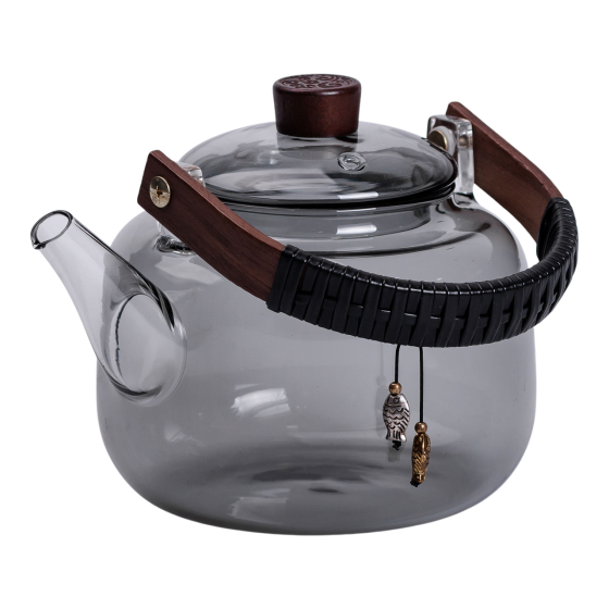 Заварник скляний для чаю 0.8 л Заварний чайник для заварювання з дерев'яною ручкою чорний HP-34-37 Київ