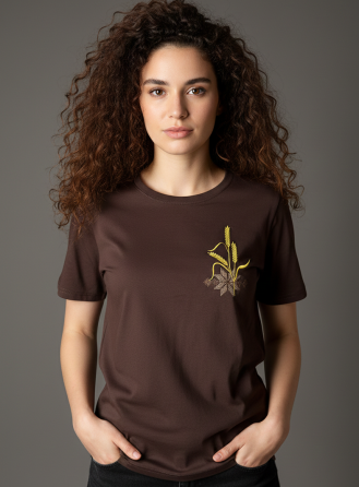 Женская вышитая футболка вышиванка цвета темный-шоколад с коричневым орнаментом 2XL Киев