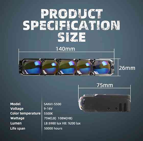 Комплект Bi-LED модулів Sanvi S500W 75/108W 12V 6000K/6000K — ближнє + дальнє світло, 2 шт Харків