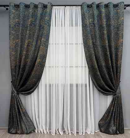 Комплект штор на люверсах VR-Textil Жаккард Fantasy № 1634ш Синий с золотистым 150х280 см 2 шт (37-0186) Киев