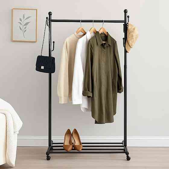 Вешалка передвижная для одежды металлическая с стойкой для тремпелей и стойкой с крючками цвет черный Каменец-Подольский