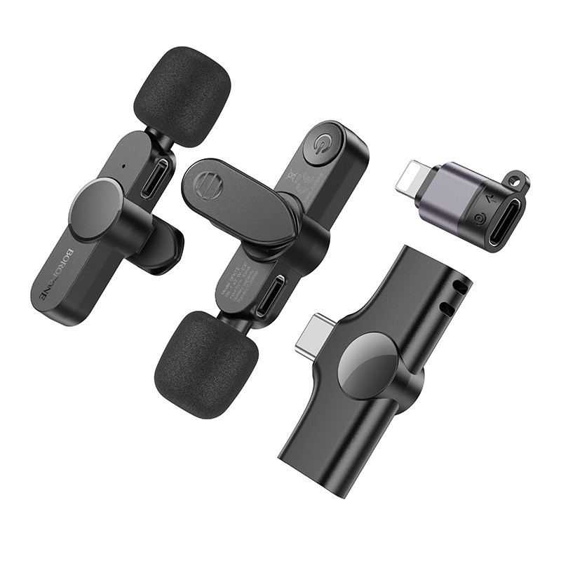 Бездротова мікрофонна система BOROFONE BFK12 Trophy lavalier dual-mic (iP/Type-C) Black Київ - фото 2