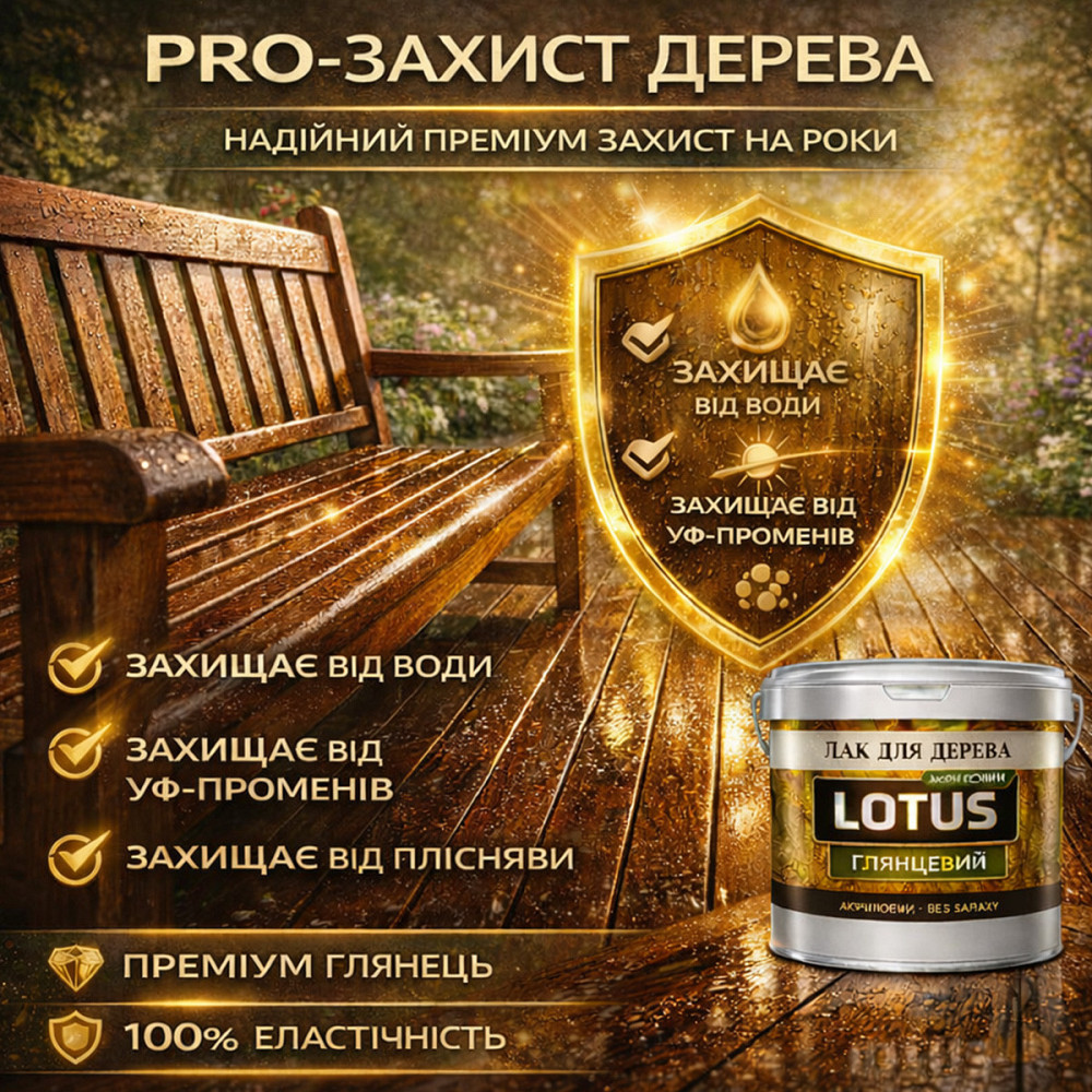 Лак для дерева LOTUS глянцевий акриловий без запаху універсальний для підлоги меблів та фасаду зносостійкий прозорий 10 л Харків - фото 10