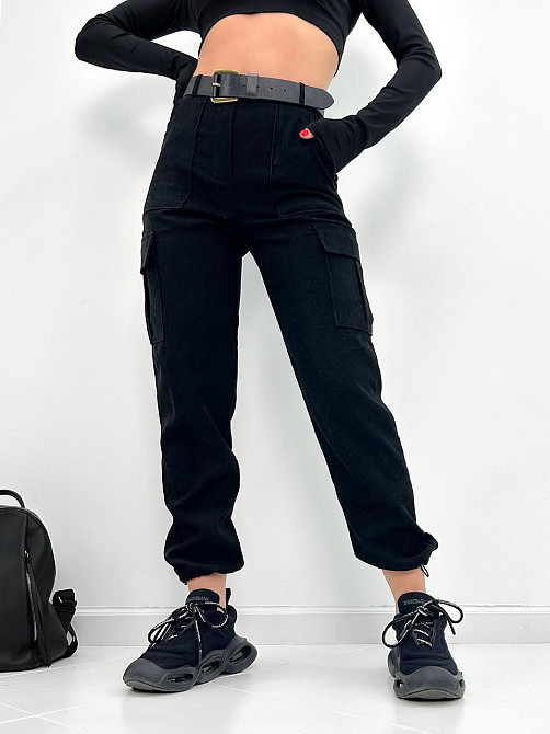 Жіночі вельветові брюки карго "Urban" оптом | Батал Чорний, 52 Київ - фото 5