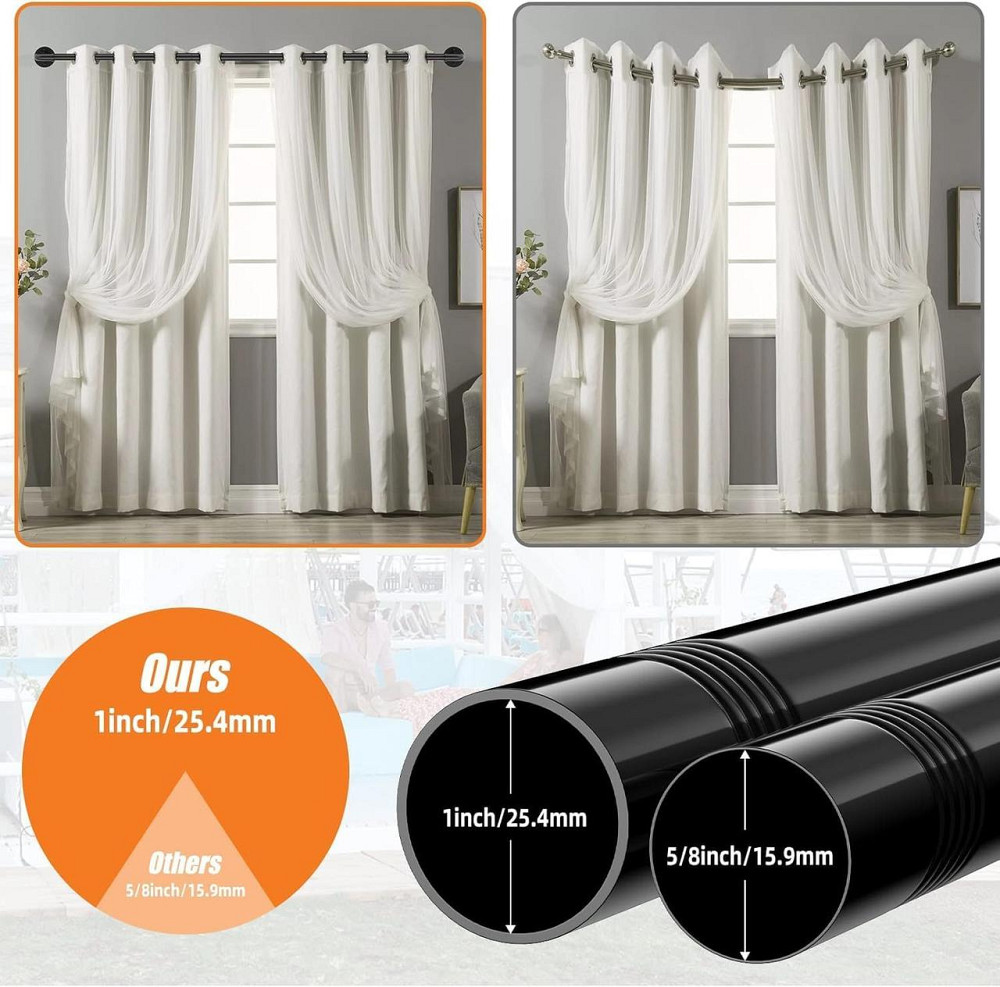 Дворядний карниз FLY HAWK 73-162 см, регульований, з фланцевими наконечниками, матовий чорний, з нержавіючої сталі Київ - фото 6