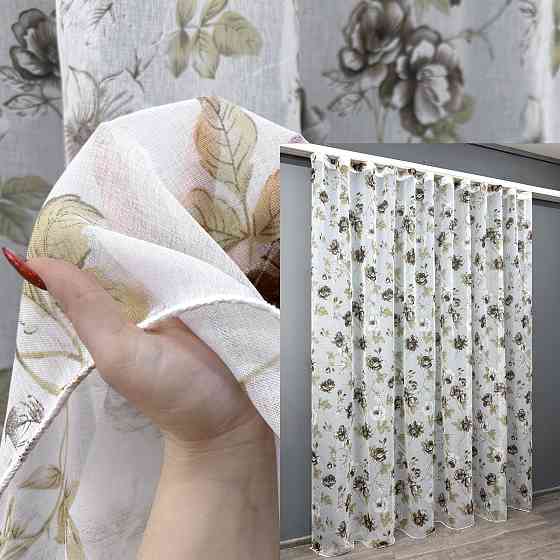 Тюль VR-Textil 1267т Flora Батист Білий з коричневим 400х270 см (42-1377) Київ
