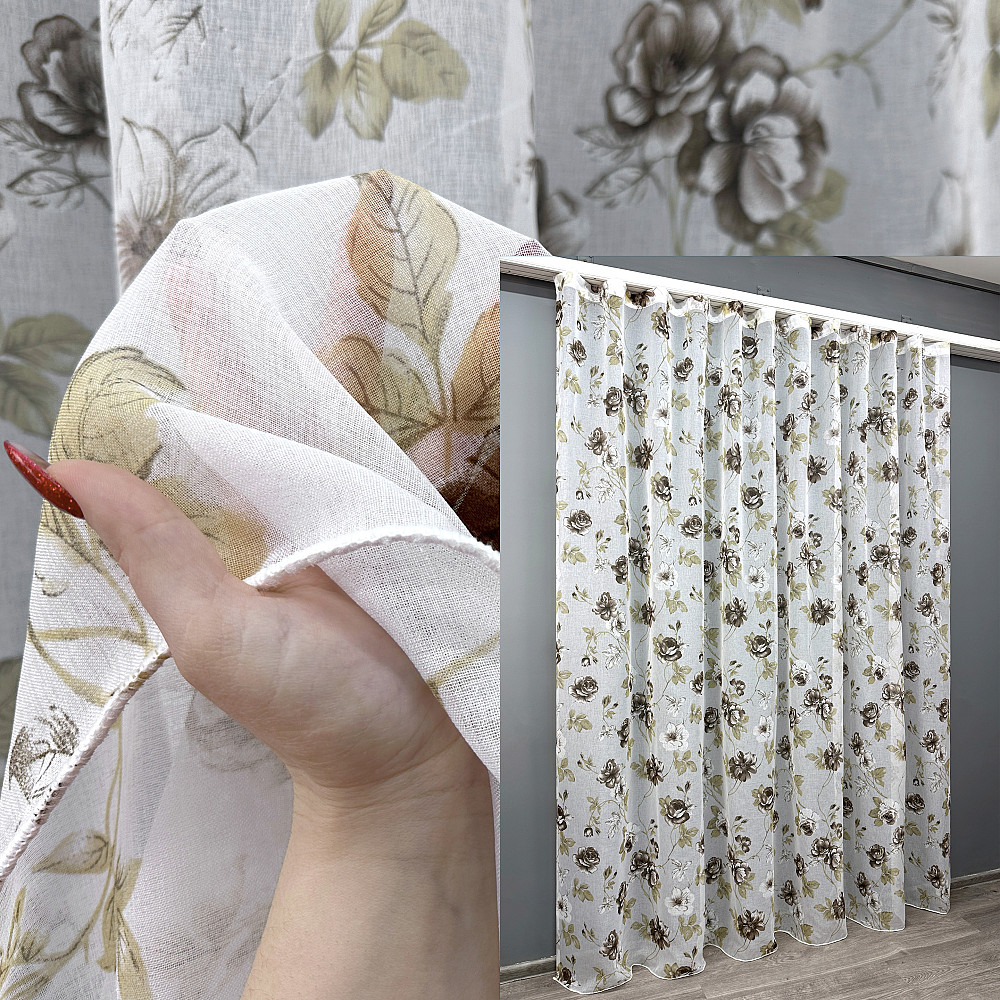 Тюль VR-Textil 1267т Flora Батист Белый с коричневым 400х270 см (42-1377) Киев - изображение 1