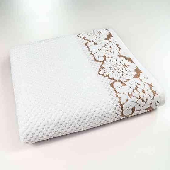 Комплект махровых полотенец 3шт 40x70см, 50x90см, 70x140см Damask Премиум качества Жаккардовое с велюром (Белый) Сумы