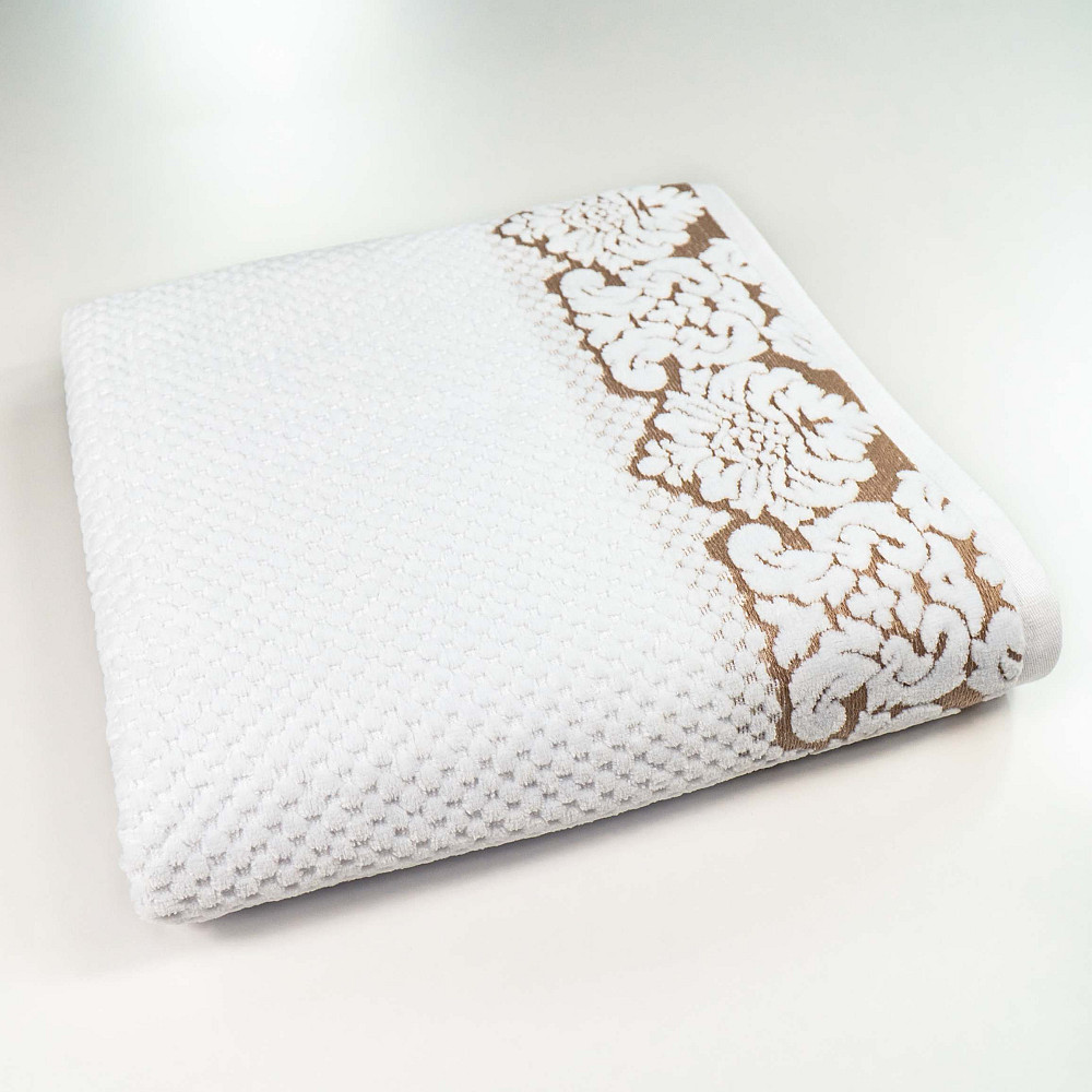 Комплект махровых полотенец 3шт 40x70см, 50x90см, 70x140см Damask Премиум качества Жаккардовое с велюром (Белый) Сумы - изображение 3