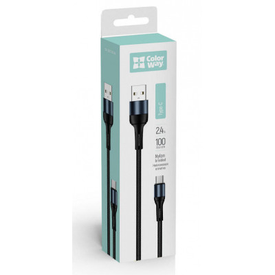 Дата кабель USB 2.0 AM to USB-C 1.0m nylon black ColorWay (CW-CBUC045-BK) Винница - изображение 7