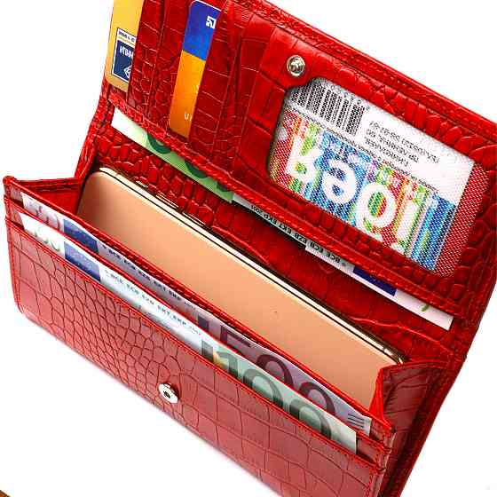 Оригинальный женский кошелек из натуральной фактурной кожи с тиснением под крокодила CANPELLINI 21827 Красный Киев