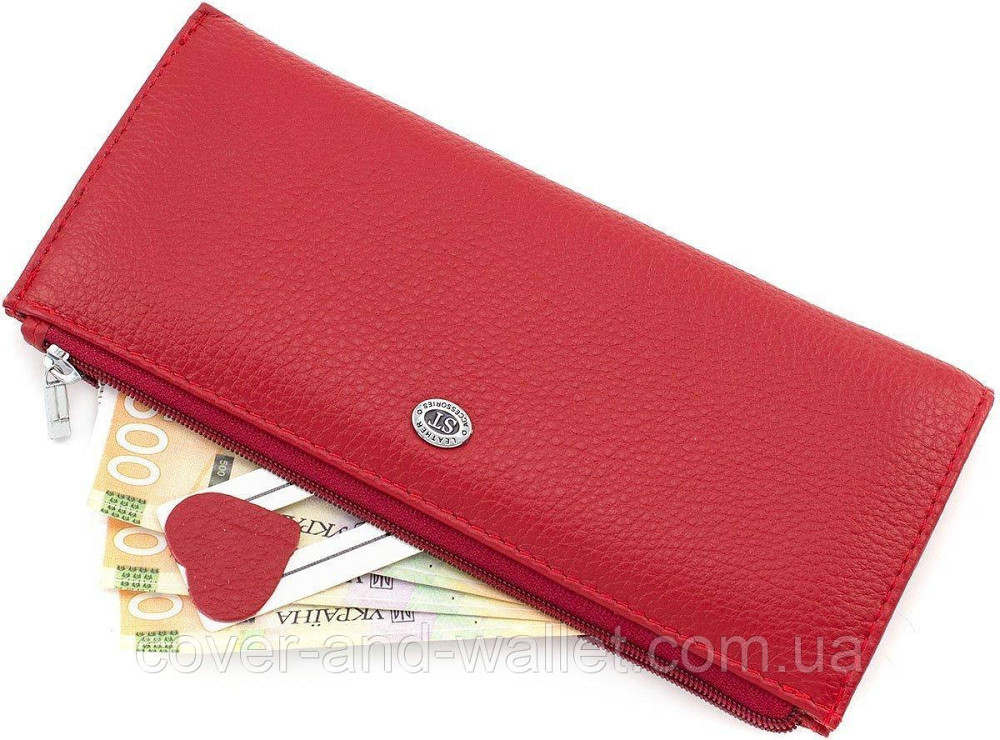 Компактний тонкий шкіряний жіночий гаманець на блискавці червоний ST 025 Київ - фото 9