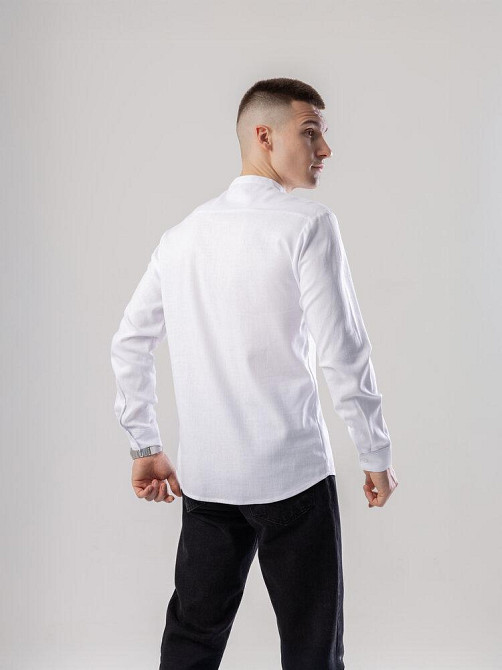 Лляна сорочка з довгим рукавом casual Pobedov Exlnt. Біла сорочка чоловіча Київ - фото 5