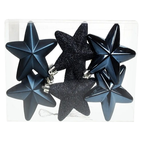 Набір ялинкових прикрас Зірки 6шт 7,5см північно-синій (2шт-глянець/2шт-мат/2шт-глітер) БОНА ДИ Житомир