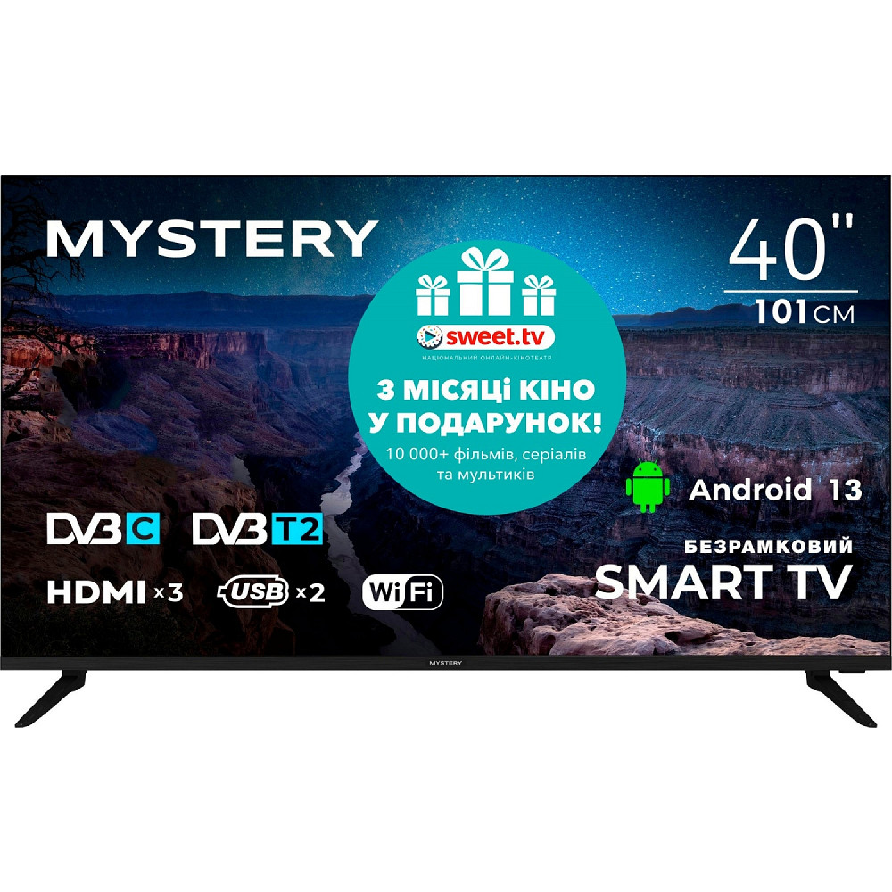 TV 40 Mystery MTV-4060FST2 Full HD/Smart/Android 13/Wi-Fi/Frameless/Black Винница - изображение 1