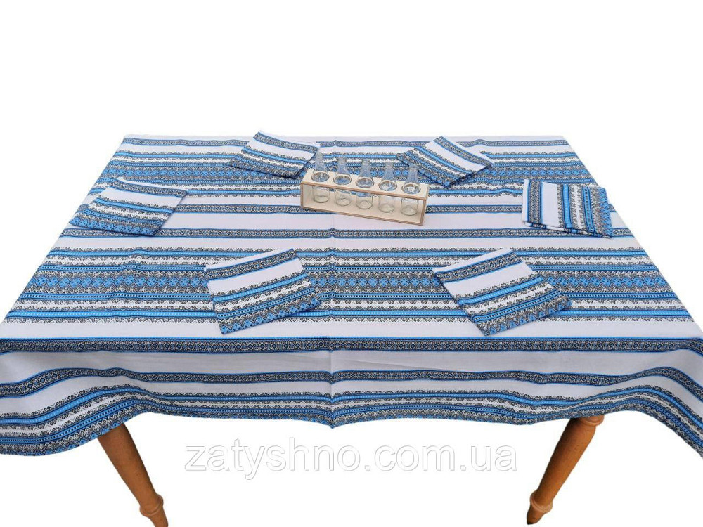 Голубая  скатерть с салфетками   машинная вышивка 230*140 Киев - изображение 5