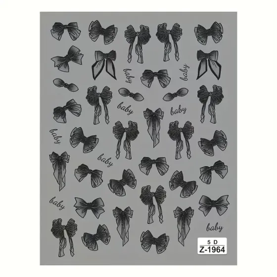 5D рельєфні чорні наклейки для нігтів із бантом – матові самоклеючі декалі Київ