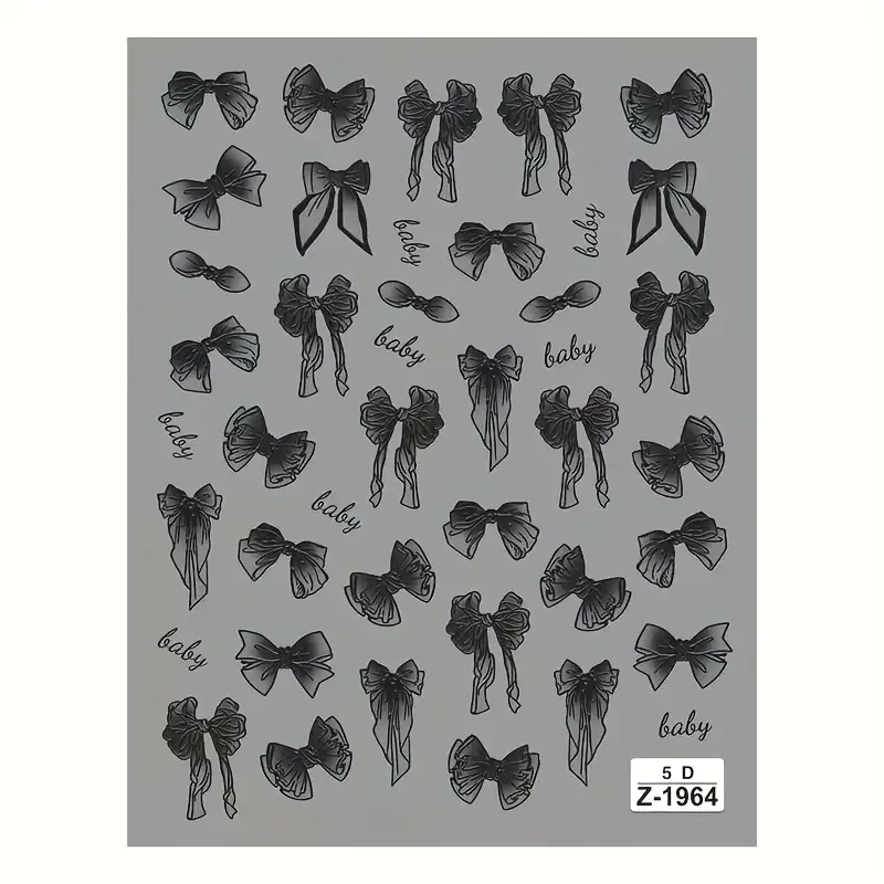 5D рельефные черные наклейки для ногтей с бантом – матовые самоклеящиеся декали Киев - изображение 1