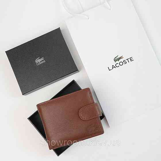 Мужской кожаный коричневый кошелек на застежке Lacoste (2081) Киев