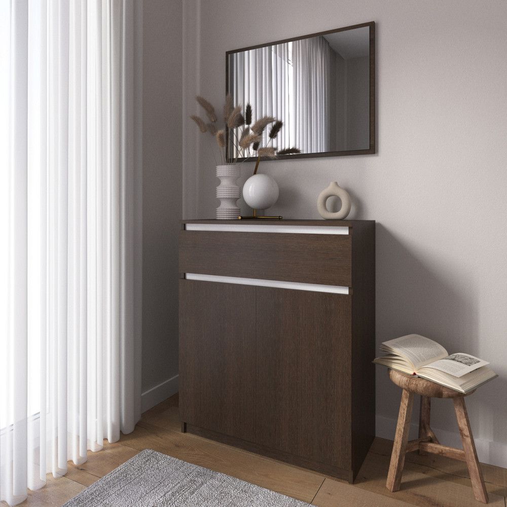 Комод тумба VAYS R-23 Венге Темний-Білі планки, з шухлядою та відділенням з полицями, без ручок, ЛДСП, 80×40×98 см - для дому, спальні, передпокою Львів - фото 1