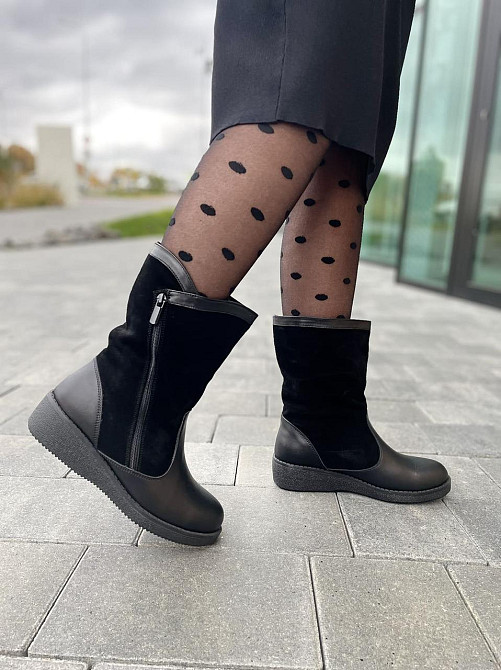 HD Напівчоботи жіночі HD чорні шкіра+замша натуральна висота черевика 21 см обхват 33 см (2095) Коломия - фото 6