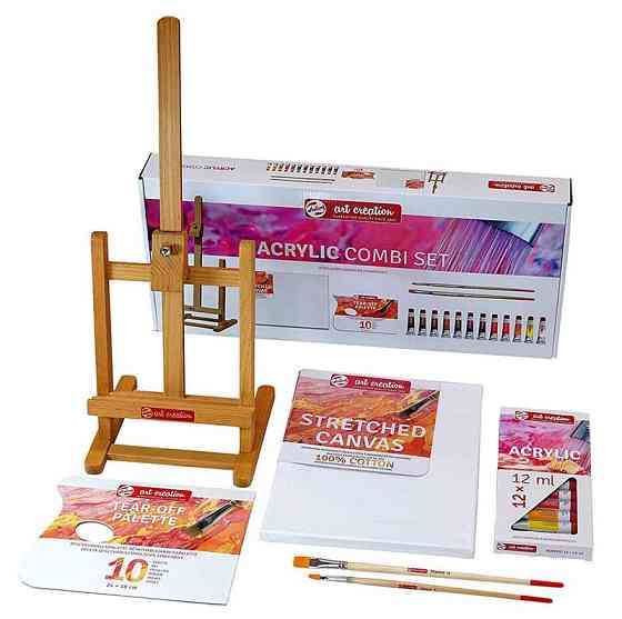 Набір акрилових фарб ArtCreation Combiset 12х12мл мольберт/полотно 24х30см/пензлі 2шт Royal Talens Київ